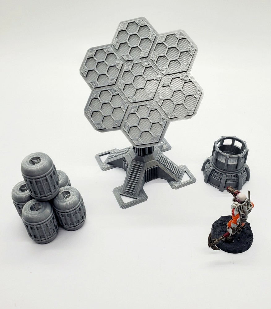 3d Printed Terrain Solar Array w/Energy Cells for Tabletop Gaming. 3D Wargaming