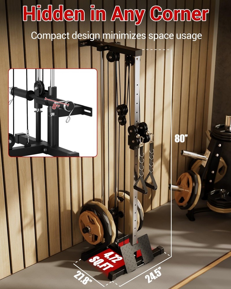 Wall Mount Cable Machine Adjustable Pulley System with Footplate 18 Positions