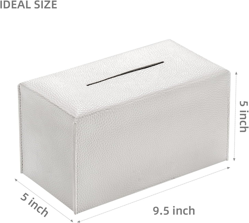 Rectangular Tissue Box Cover, Pu Leather Rectangle Tissue Box Holder with Bottom