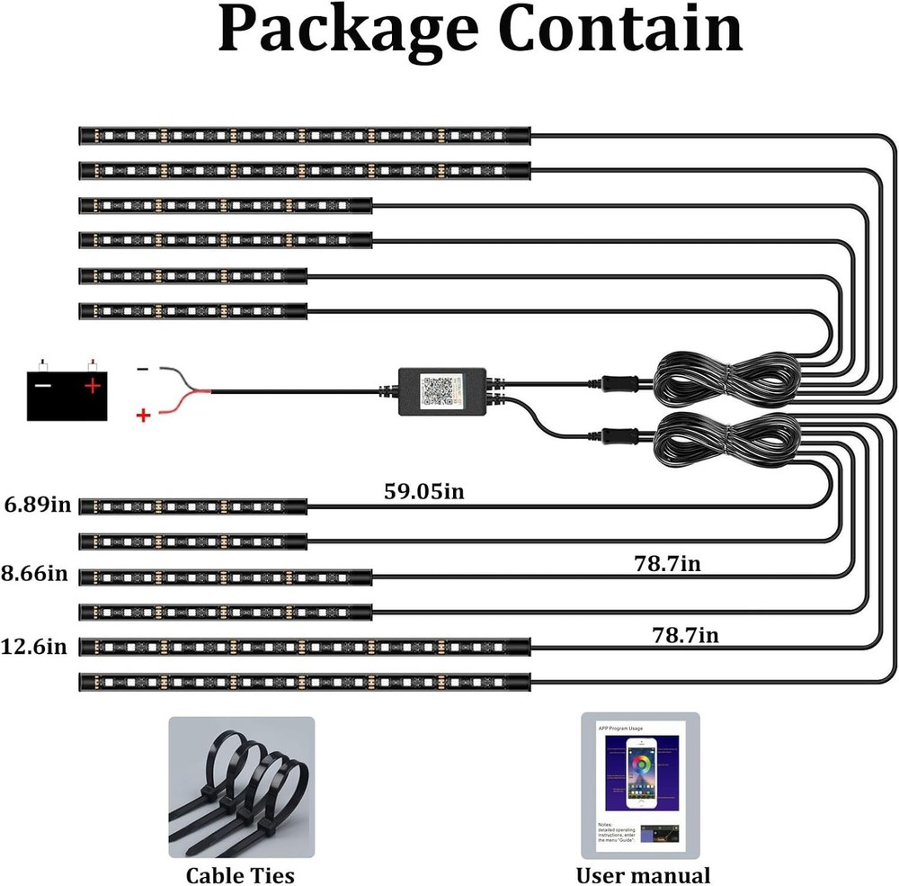 10/12Pcs Motorcycle Led Underglow Kit with APP & 2 RF Remote Control,Motorcycle
