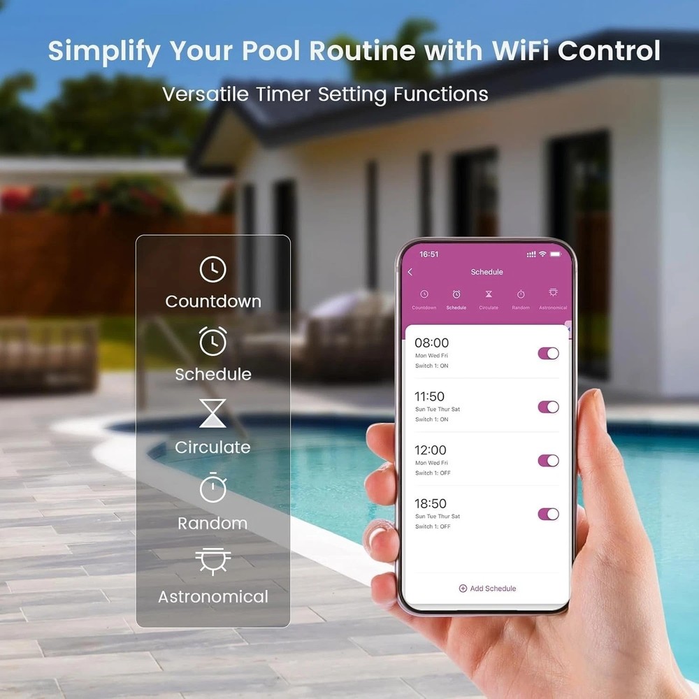 Smart WiFi Pool Timer Switch, 40 AMP – Rainproof Control for 120-277 VAC