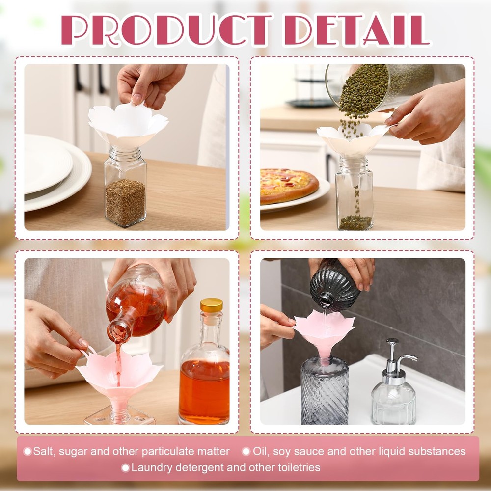 LemonRoad 4pcs Different Flower Plastic Kitchen Funnel Hangable White, Pink
