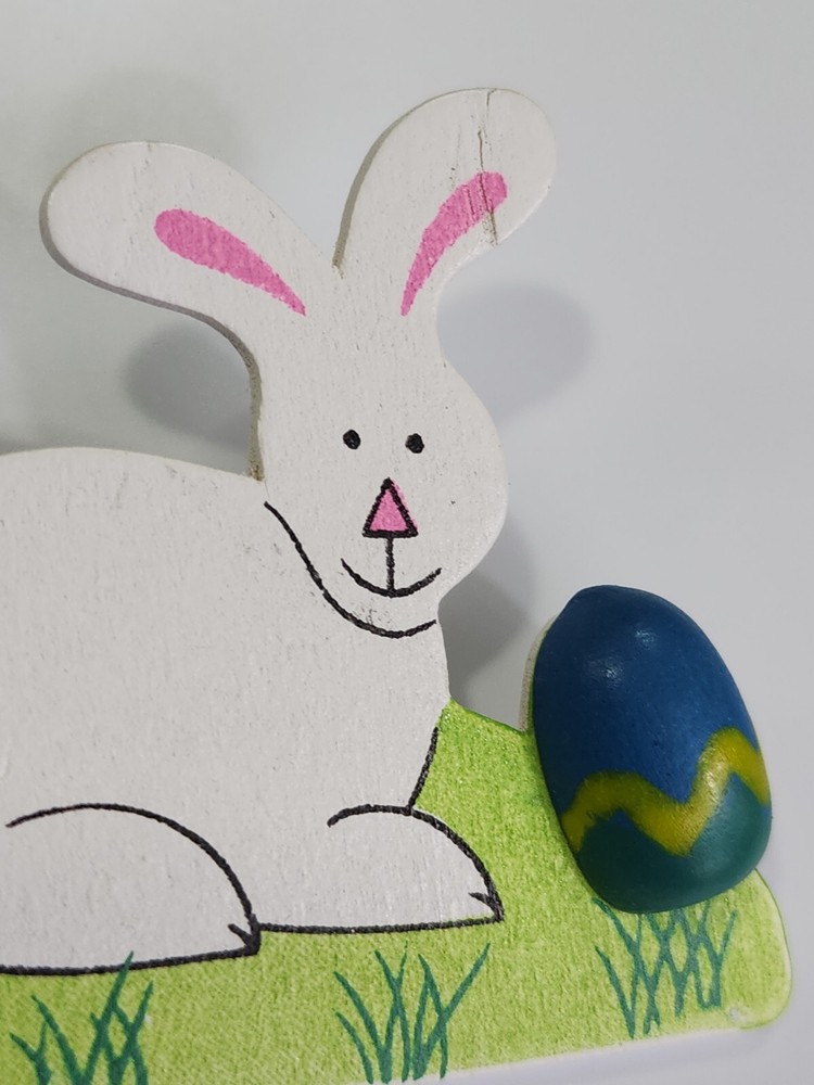 White Rabbit & Easter Egg Lapel Pin Wooden Large Size