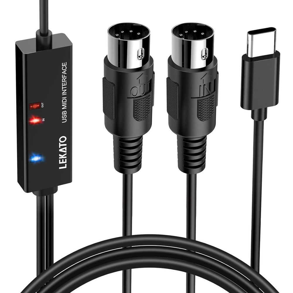 MIDI Cable, MIDI to USB C, Type-C MIDI Interface with Input & Output Connecti...