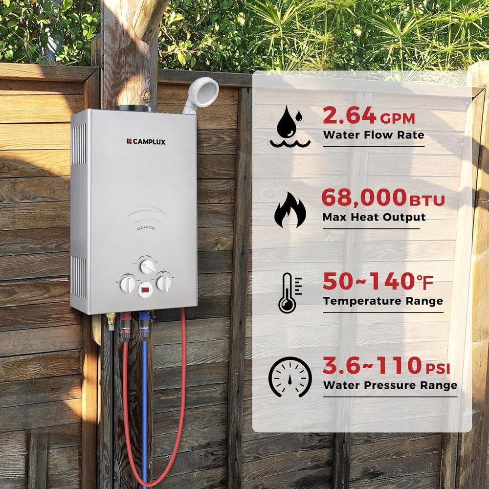 CAMPLUX Tankless Water Heater - 2.64GPM Portable Propane Heater for off Grid, Ca
