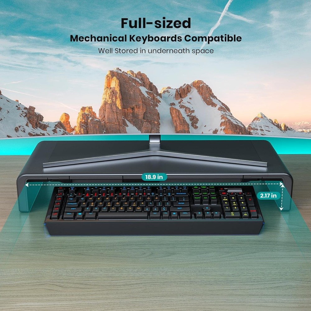 Foldable Computer Monitor Riser with Storage Drawer & Tablet Holder - Black