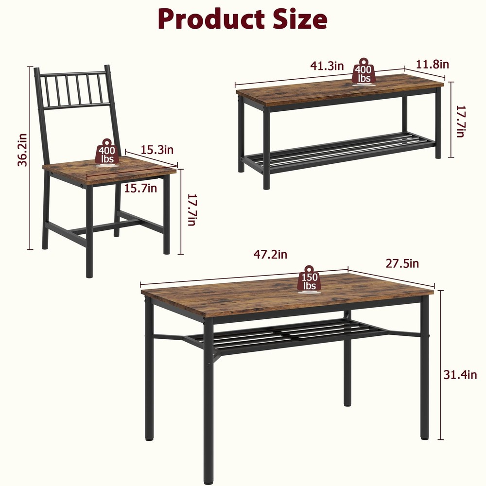 Dining Table Set with Bench and Chairs Kitchen Table Set Modern for Dining Room