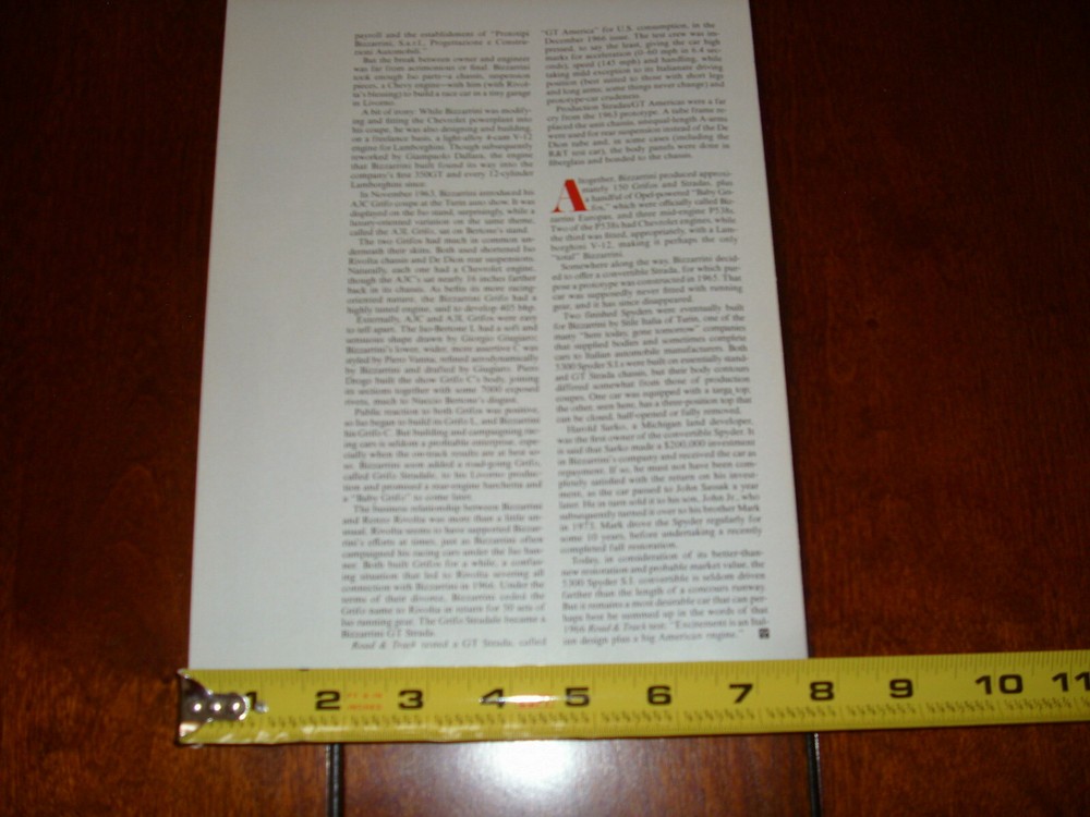 1968 BIZZARRINI 5300 SPYDER S.I. ORIGINAL1989 ARTICLE