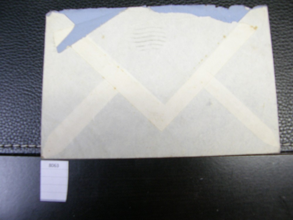 8063) One: 6¢ US Air Mail Postage Stamp Airplane Affixed Envelope 1940's