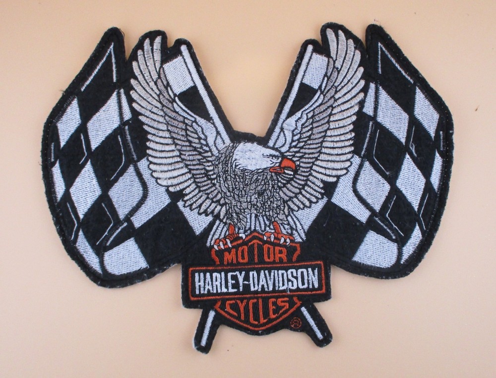 RARE HARLEY DAVIDSON LOGO PATCH With EAGLE & CHECKERED FLAGS