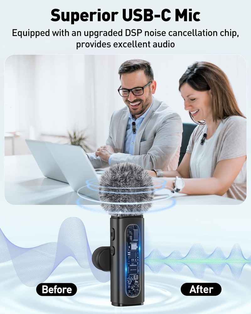 USB C Lavalier Microphone Wireless Mini Mic for Type-C Android Phone/Tablet/PC V