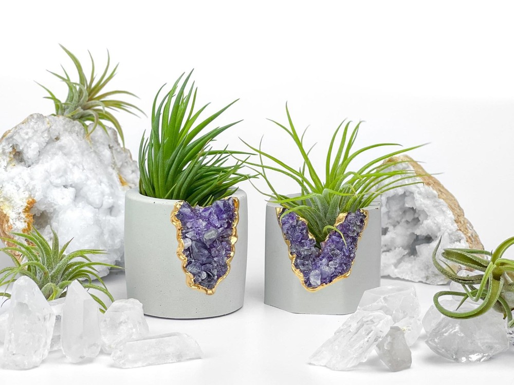 Amethyst Crystal Concrete Planter | Geode Succulent Pot