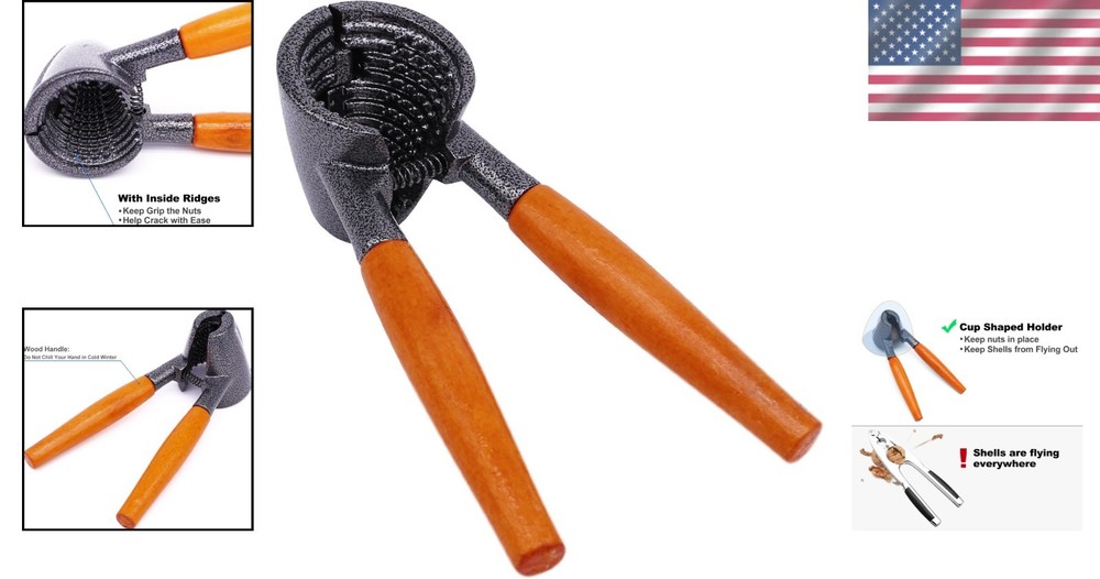 Ergonomic Heavy Duty Nutcracker with Wood Handle - For Effortless Nut Cracking