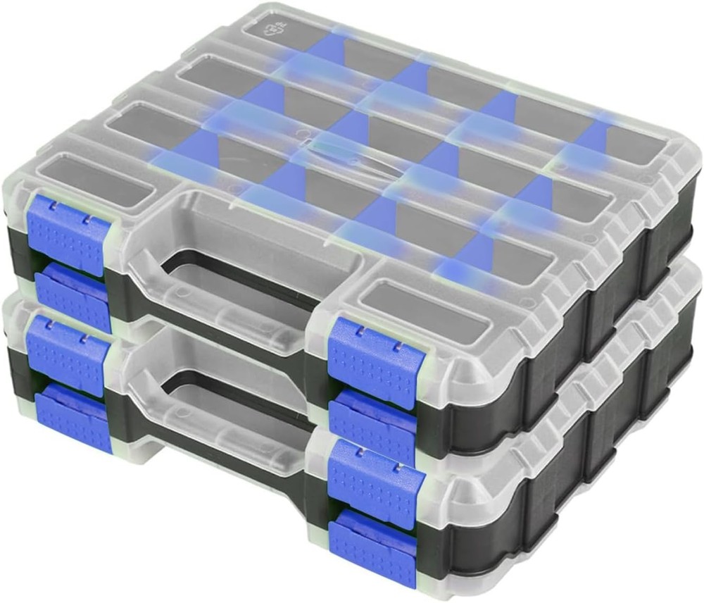 34-Compartment Parts Organizer Storage Box, Double-Sided, 2 Pack - Durable & ...