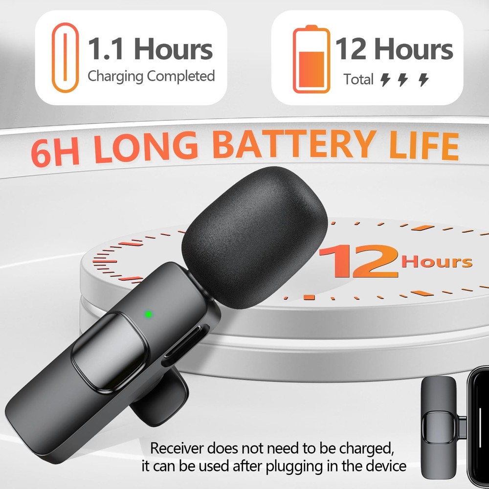 Wireless Microphone for iPhone, Android , Laptop, 2 Pack Lavalier Microphone ...