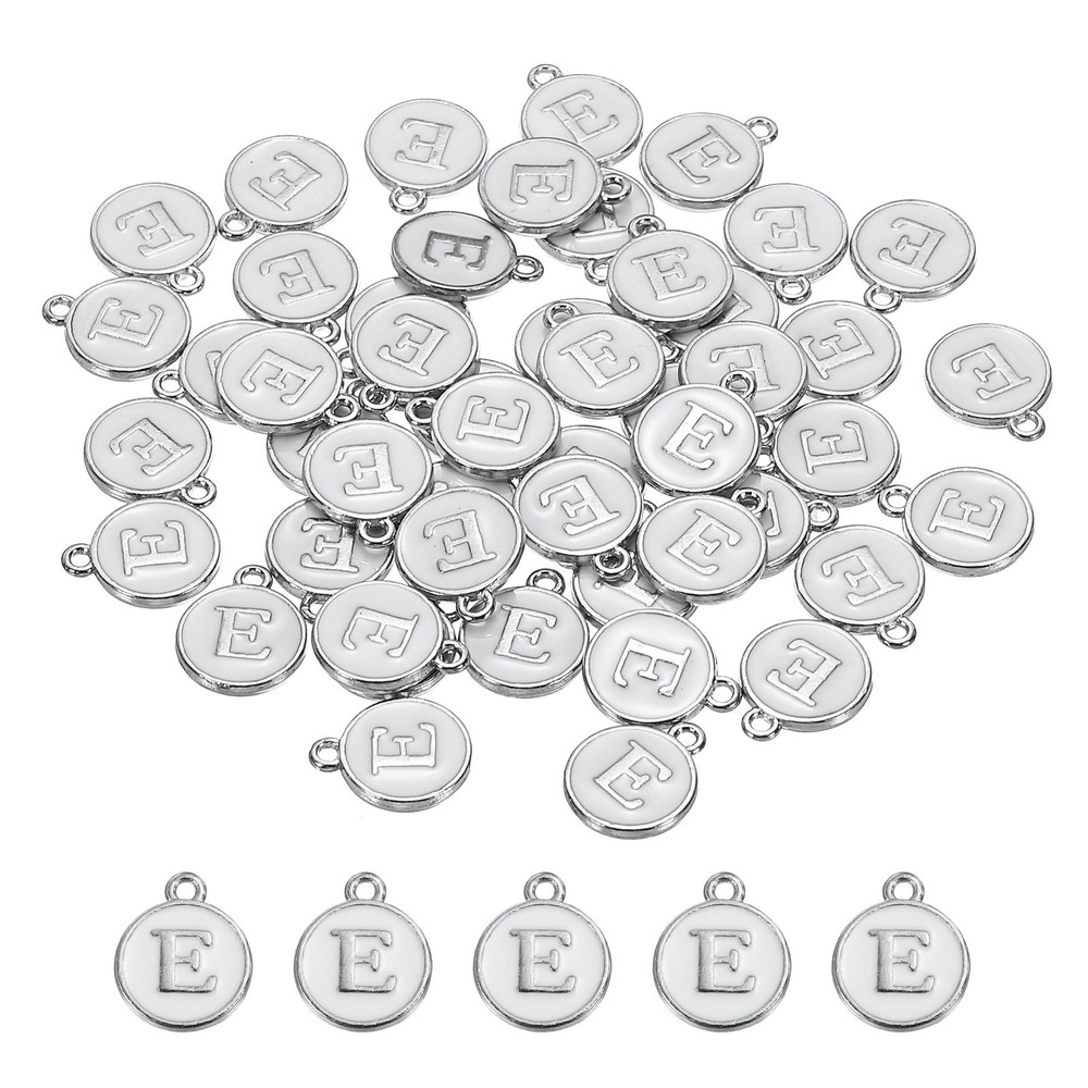 50 Pcs Alphabet E Enamel Letter Charm Enamel Initial Charm White