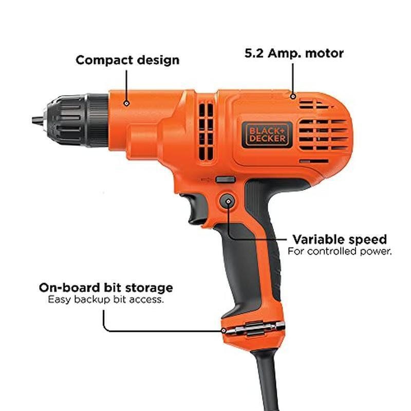 Powerful Corded Drill 55Amp Variable Speed Compact Onboard Bit Storage New