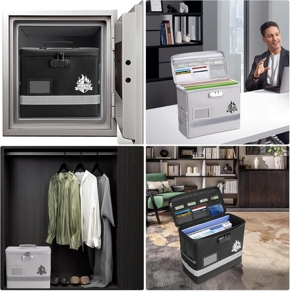 Portable Fireproof Document Bag with Combination Lock - Large 14 Compartment