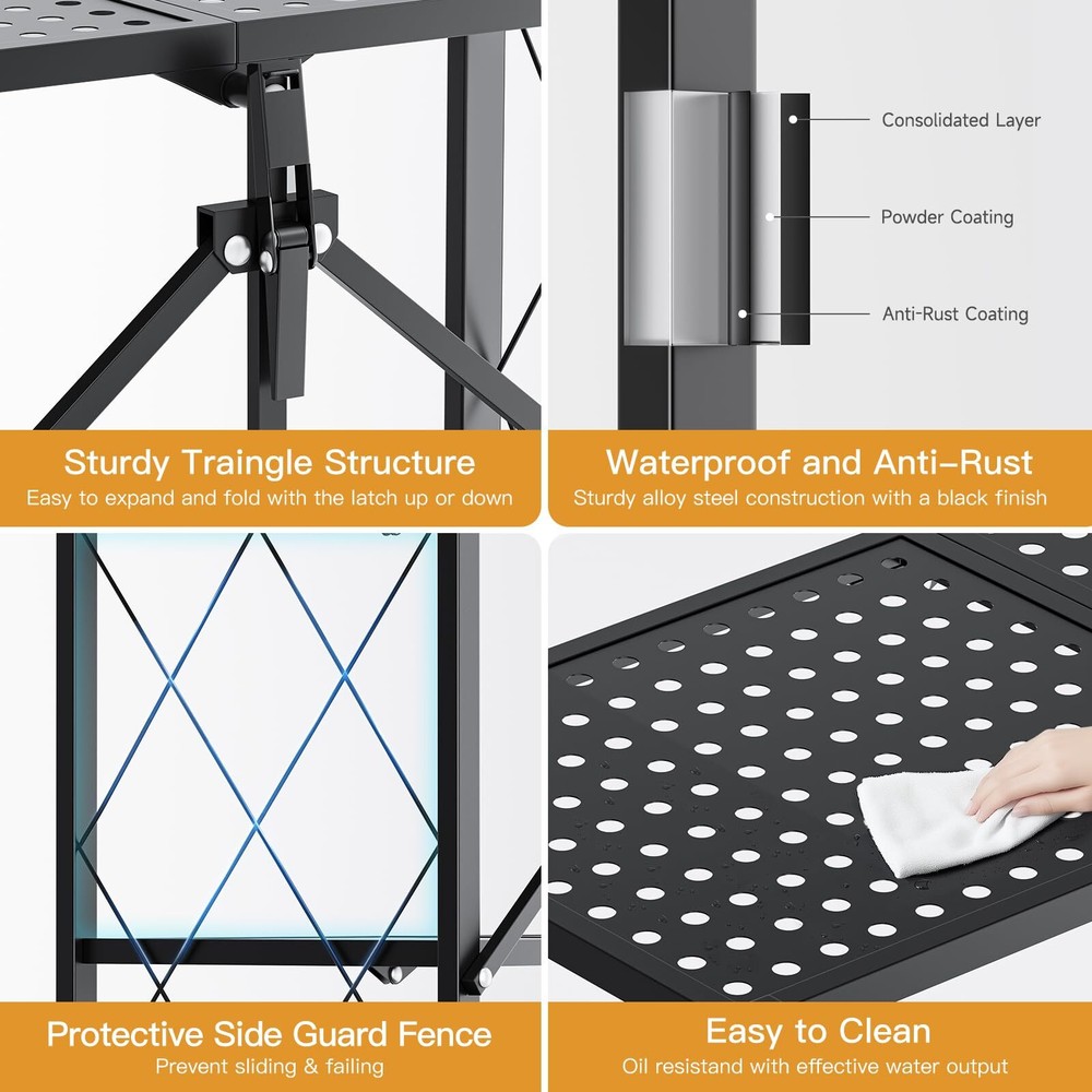 4-Tier Foldable Metal Rack Storage Shelving Unit with Wheels 2 Pack