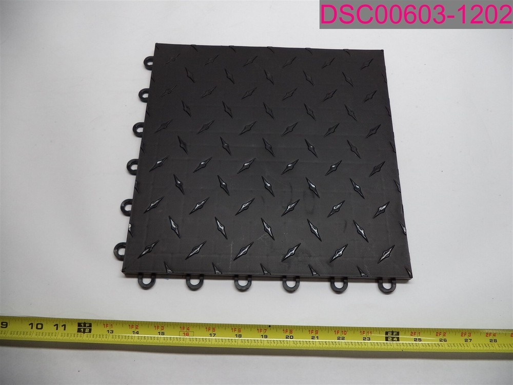 QTY=30; Black Plastic Interlocking Floor Tiles Diamond Pattern 12" x 12"
