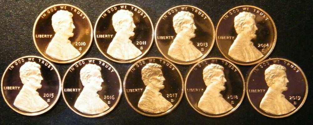 2010~2019 Lincoln Shield Gem Proof Penny Decade Run From Proof Sets
