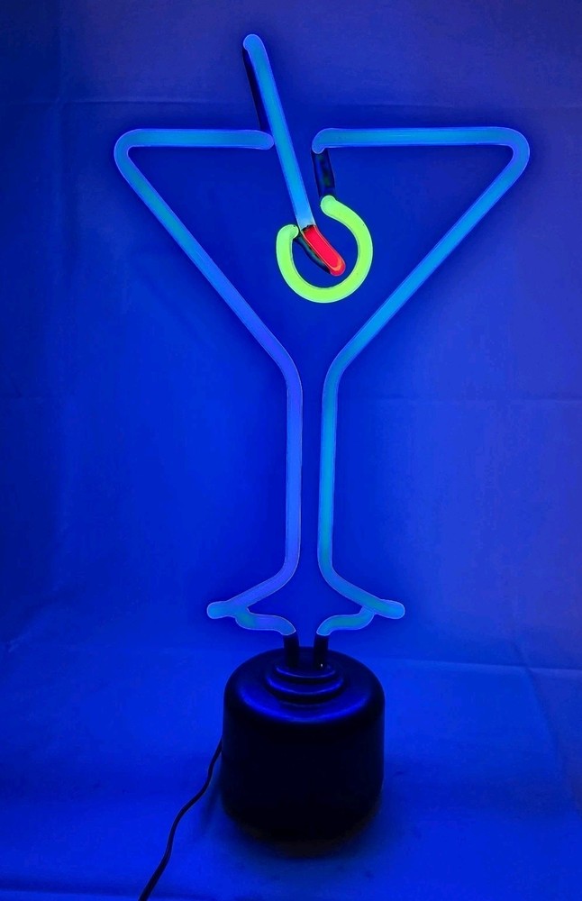 Lite FX Martini Neon Light 10" Tall Blue Works Plug In