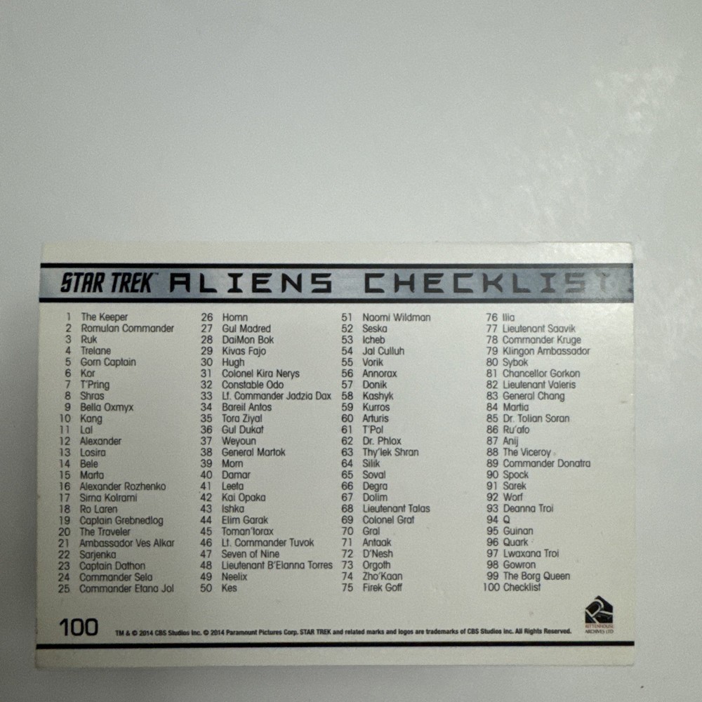 Star Trek Aliens Complete 100 Card Base Set 2014 Rittenhouse