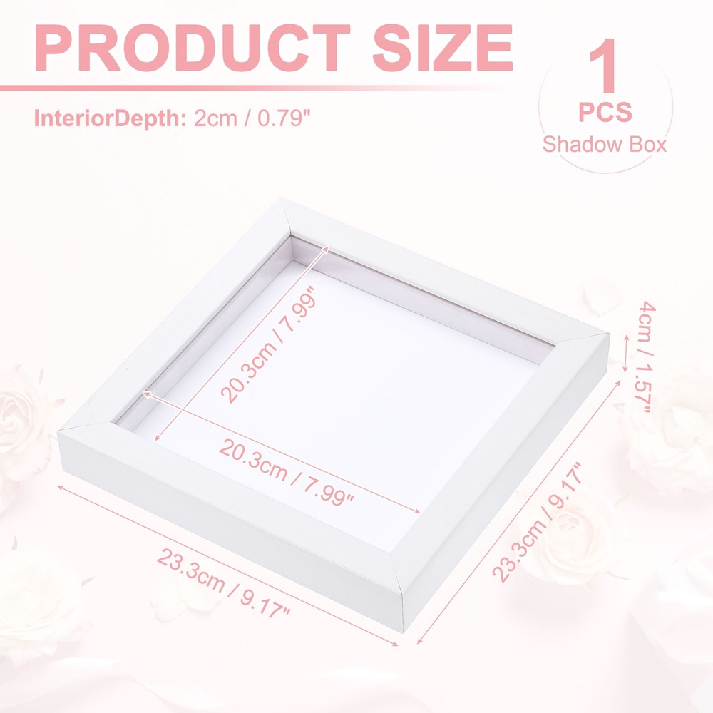 8x8 Inch Shadow Box Display Frame, 2cm Deep Photo Shadow Box, White