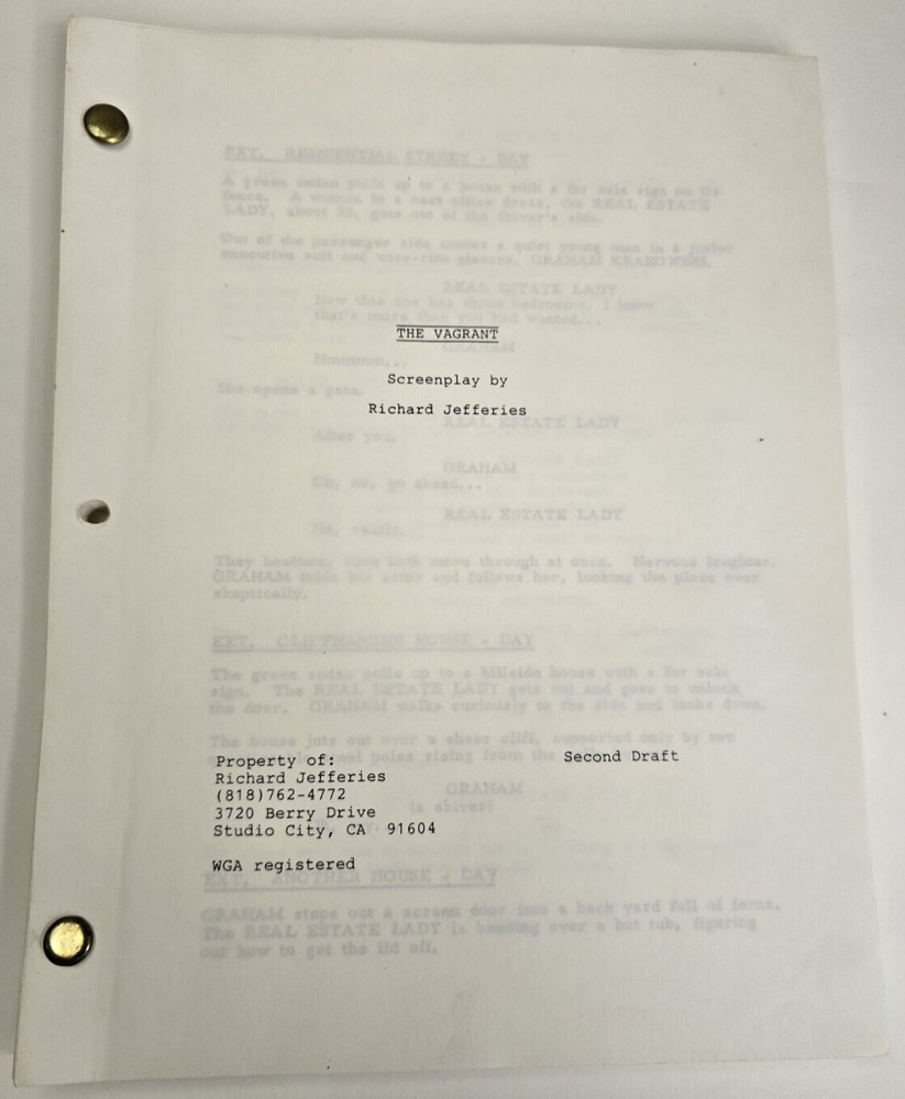 THE VAGRANT / Richard Jefferies Screenplay, Writer's Guild Script Draft