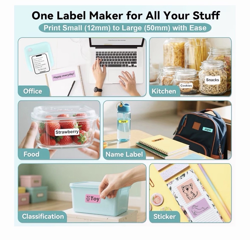 Label Maker Machine with Tape - Inkless Mini Bluetooth Label Printer