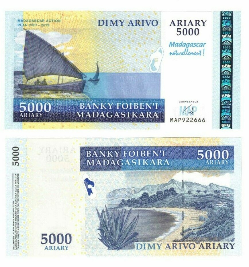 2007 Madagascar P94 5000 Ariary banknote UNC Commemorative
