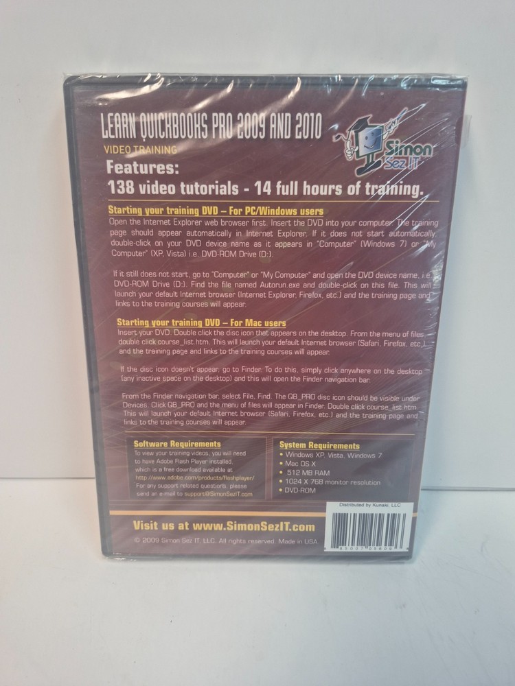 SIMON SEZ IT LEARN QUICKBOOKS PRO 2009 & 2012 DVD NEW SEALED