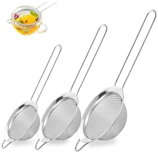 3Pcs Fine Mesh Strainer with Handle, Small Medium Large Size Sieve Strainers