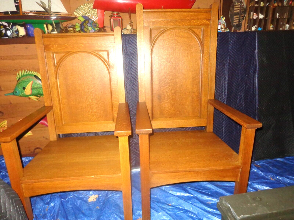 2 ANTIQUE SOLID OAK KING & QUEEN THRONE CHAIRS EXTRA LARGE BEAUTIFUL CONDITION