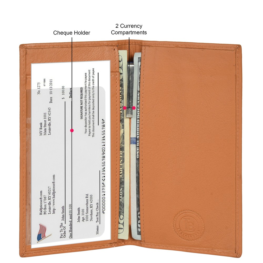 Leatherboss Genuine Leather Basic RFID Checkbook Cover with ID Slot, Tan