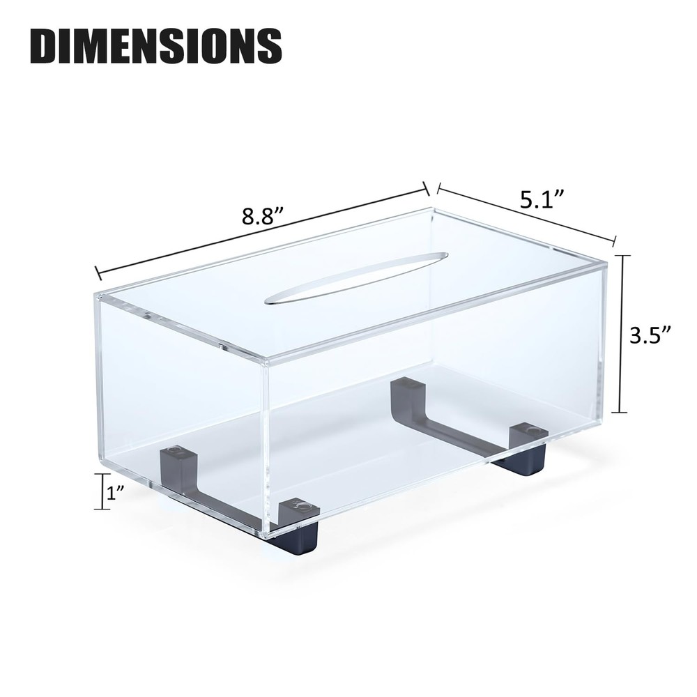 YoBa Thick Acrylic Tissue Box Holder Rectangular Dispenser Black Clear Stable