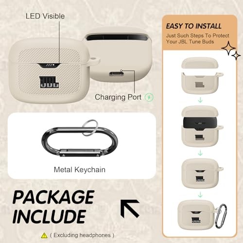Silicone Case Compatible with JBL Tune Buds,Shock Proof Waterproof White