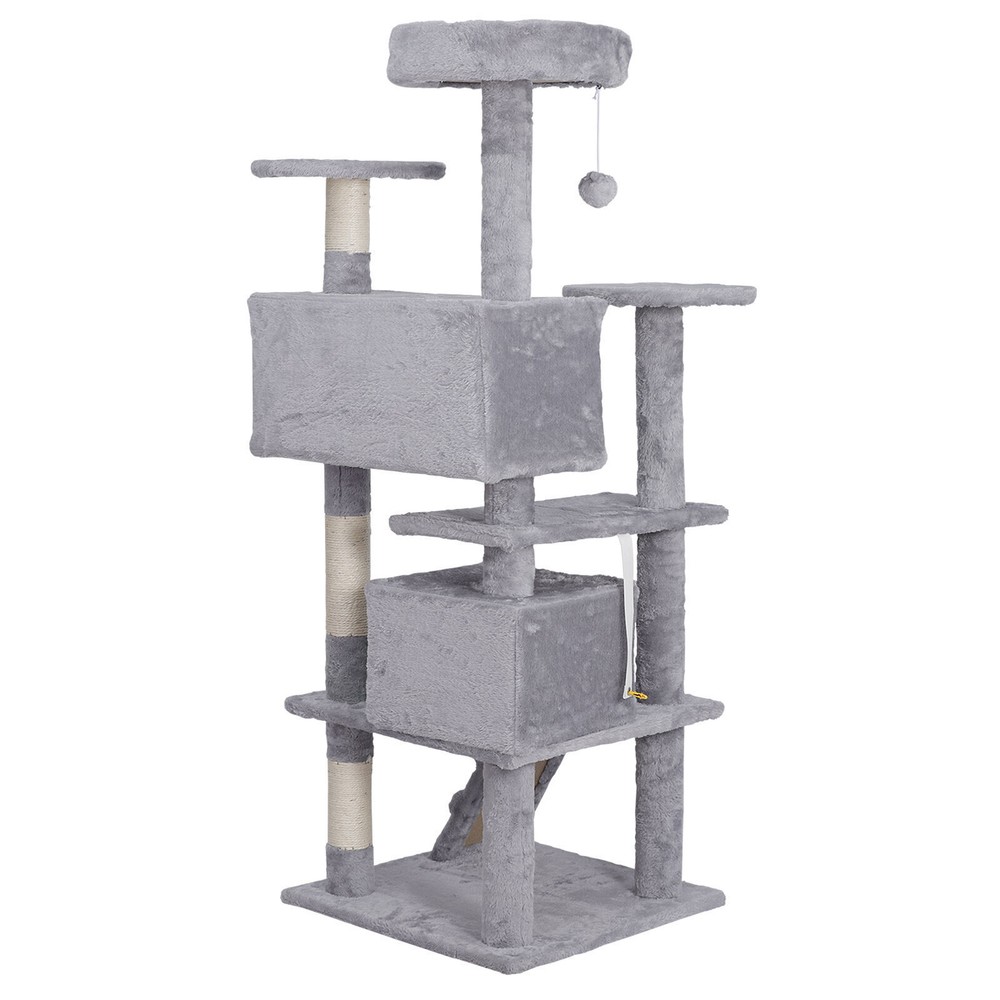 55 inch Cat Tree Tower Condo Cat Climbing Tree with Scratching Post Light Gray