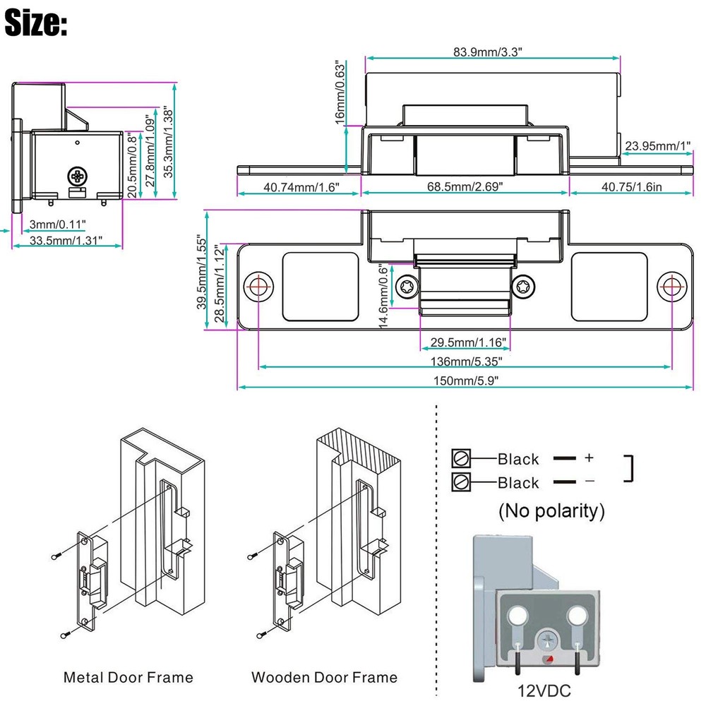 UHPPOTE Access Control Electric Strike Door Lock Fail-Secure Kit Multicolor
