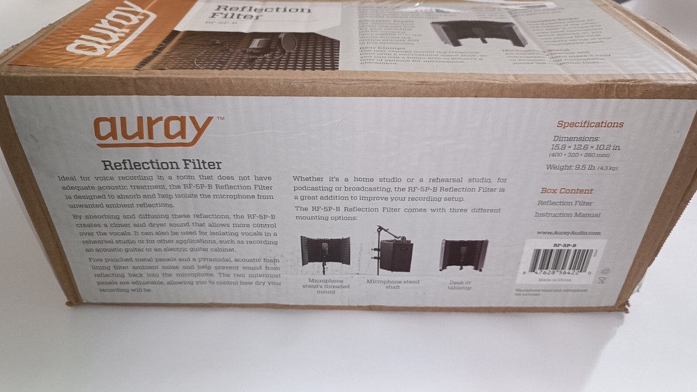 Auray RF-5P-B Reflection Filter Lightweight Portable Sound Isolation