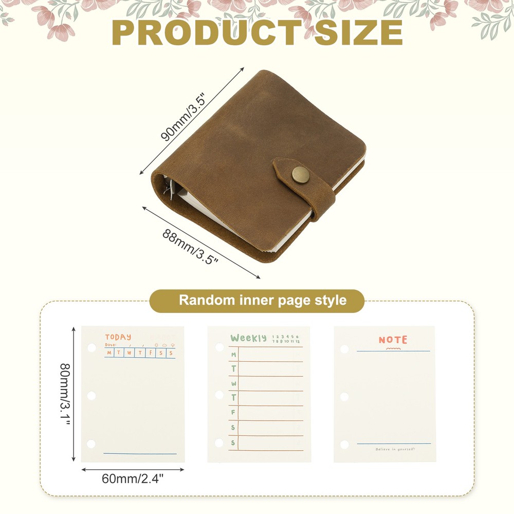 A9 Leather Journal, 3 Ring Notebook Binder Planner Loose Leaf, Brown