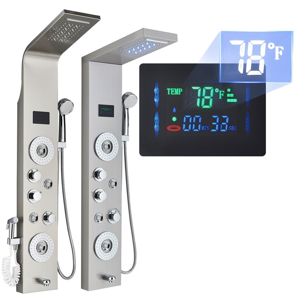 ELLO&ALLO Stainless Steel Shower Panel Tower System Rainfall Head Massage Faucet