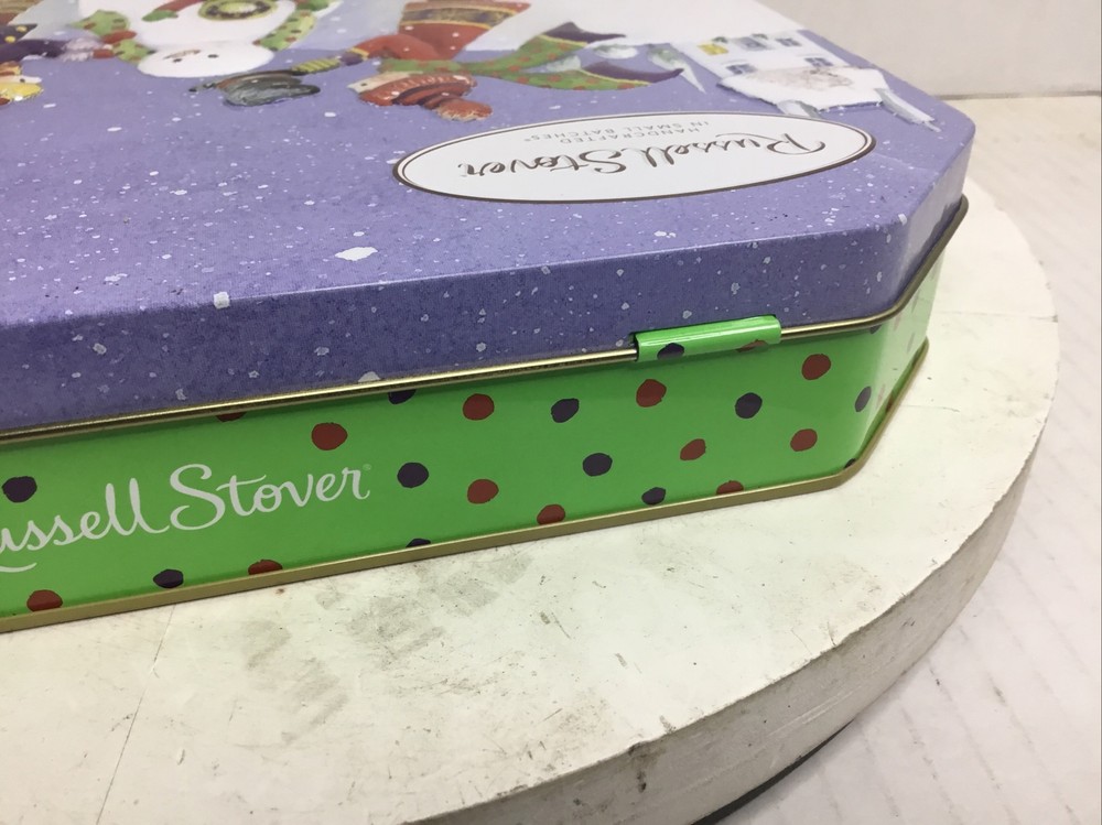 Christmas Snowman & Family EMPTY Hinged Tin Box Russel Stover