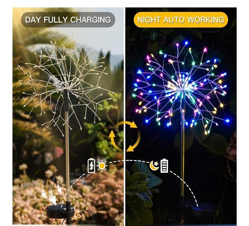 2 pack Starburst Stake Lights Garden Patio Pathway Multicolor Solar Multi Modes