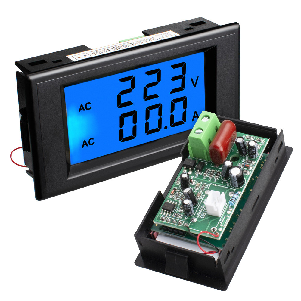 Dual Display LCD Digital AC80-300V 100A Amp Voltage Panel Meter White/Black