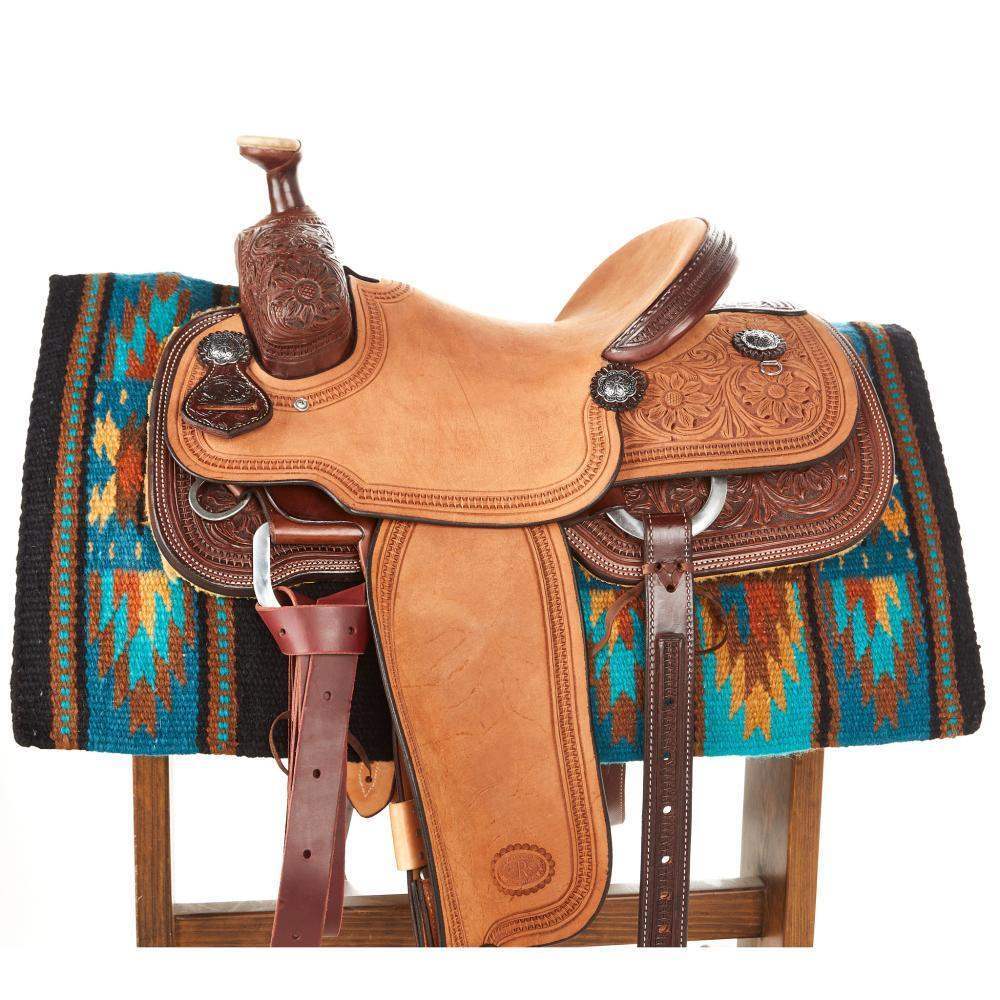 Mayatex Sand Hill Saddle Blanket Black/Ocean Blue/Rust 38x34