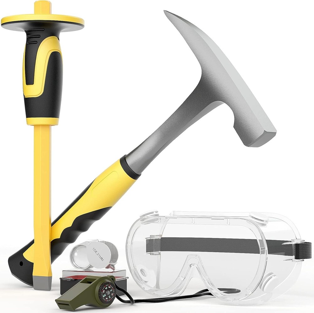 Ergonomic Rock Hammer & Chisel Kit for Gem Collectors - 5 Essential Tools