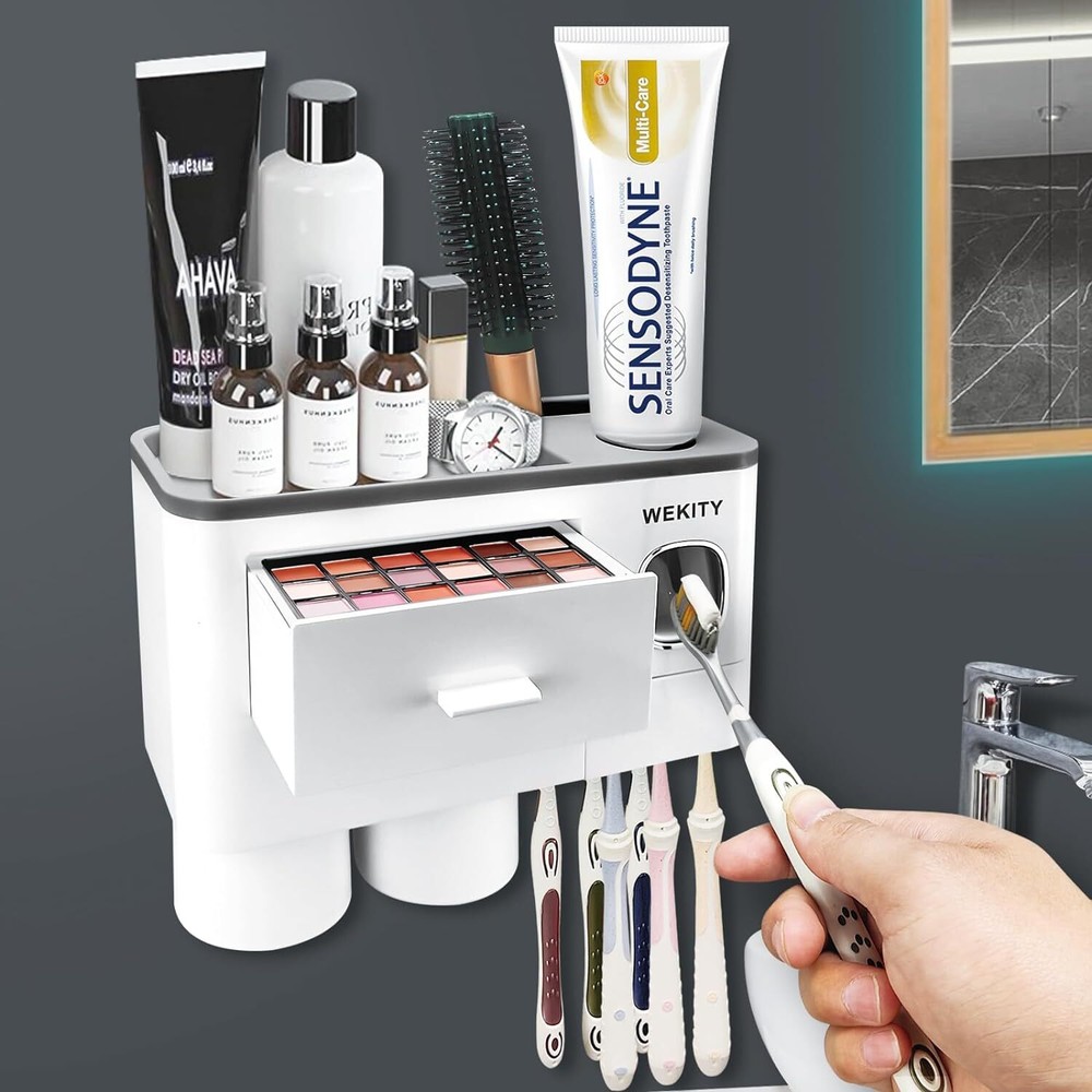Wekity Multifunctional Wall-Mounted Toothbrush Holder, Automatic Toothpaste