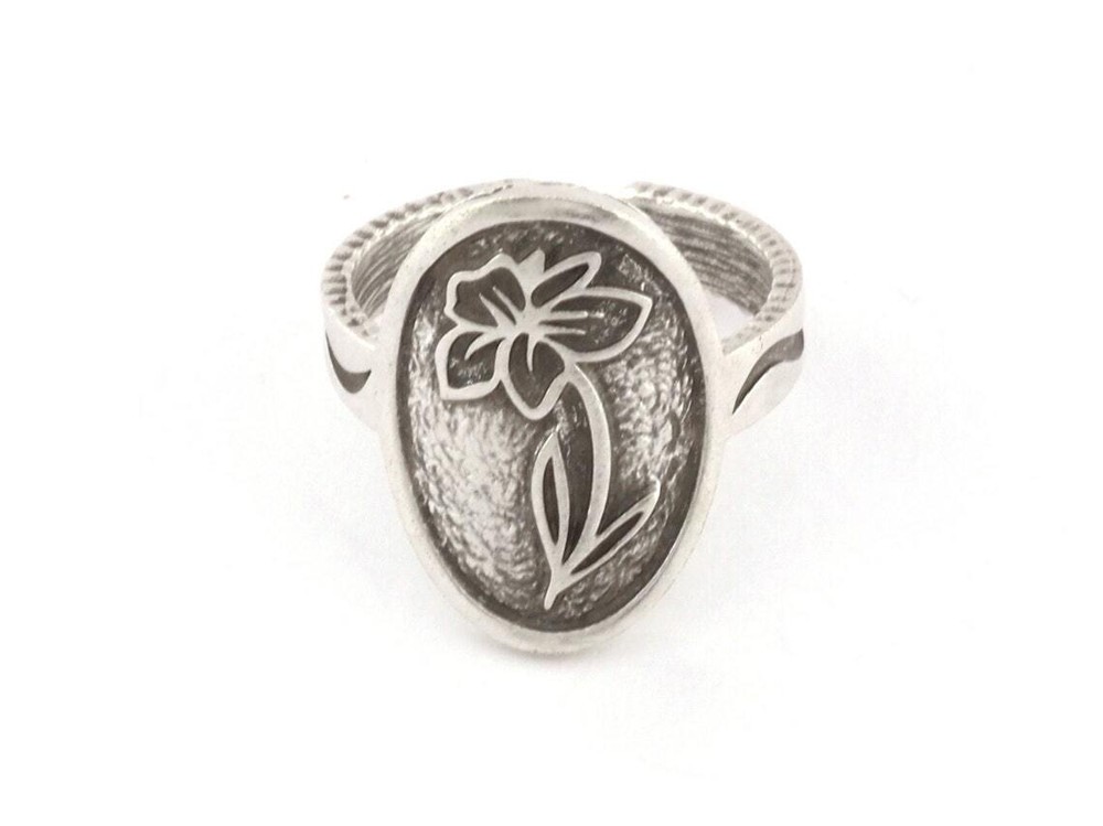 Birth Monthly Flower (March Daffodil) Adjustable Ring Raw Solid Brass 8us 5323