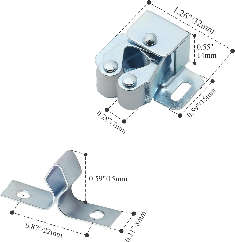 12 Pcs Double Roller Catch Cabinet Latches with Spear, Adjustable Catch Hardware